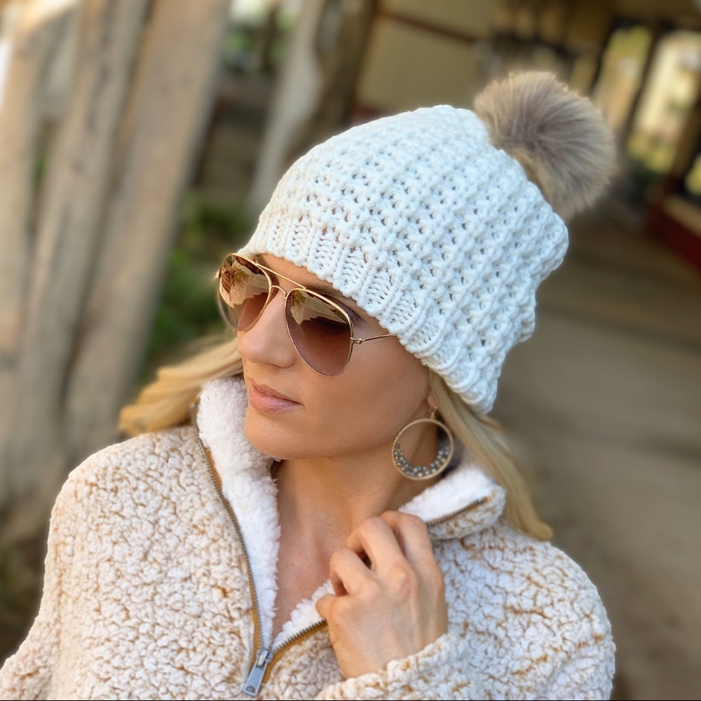 BRING THE WARMTH Ivory Knit Pom Beanie - Picture 7 of 7